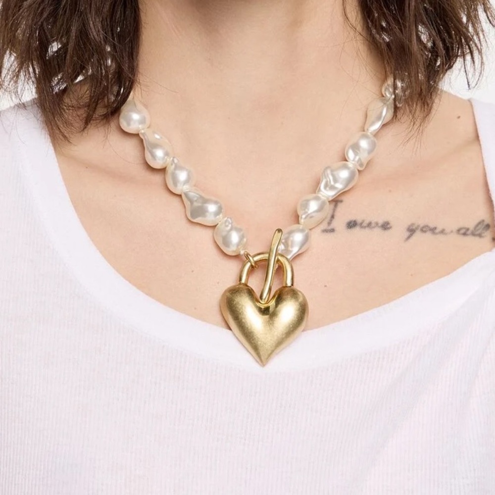 Piper Gold and White Heart Necklace - Picture 2 of 15